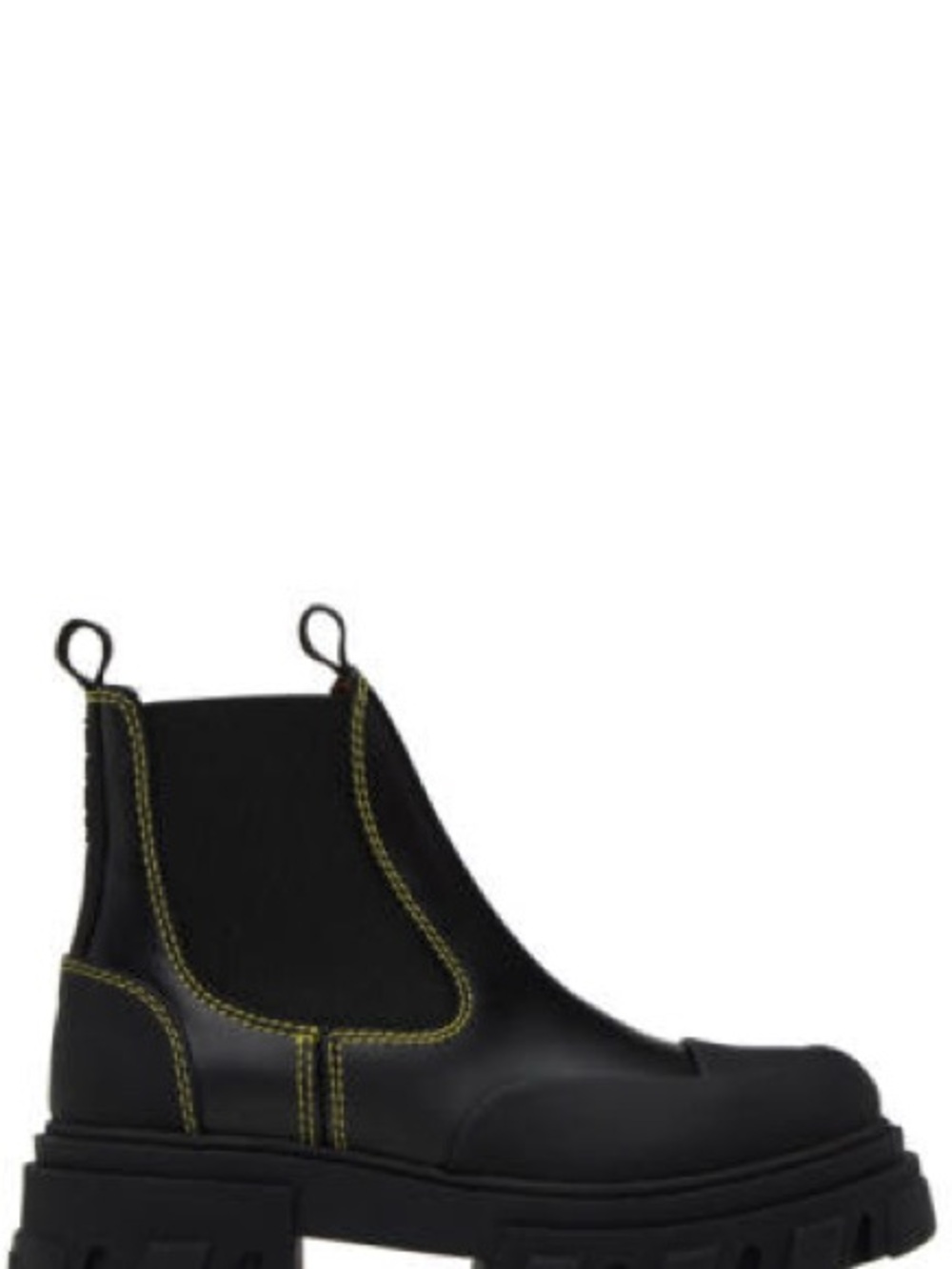Ganni Black Chelsea Lug Sole Boot with Yellow Stitching